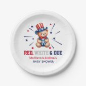 赤い白デューベア7月の赤ちゃんシャワー4日 ペーパープレート (正面)