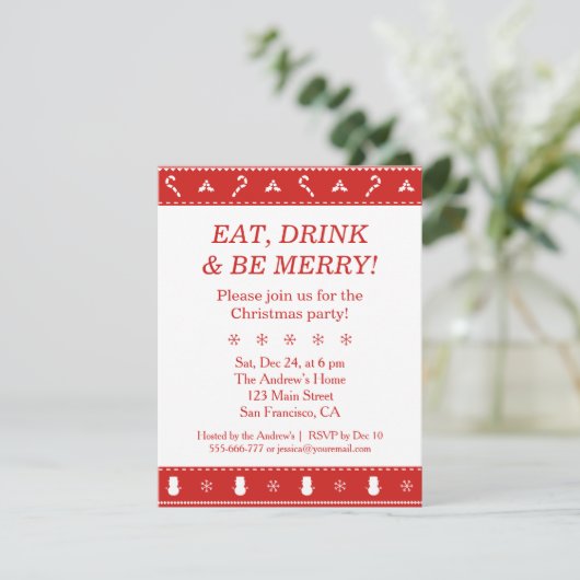 赤い白パタースタイリッシュンモダンクリスマスパーティー 招待状 (スタンド正面)