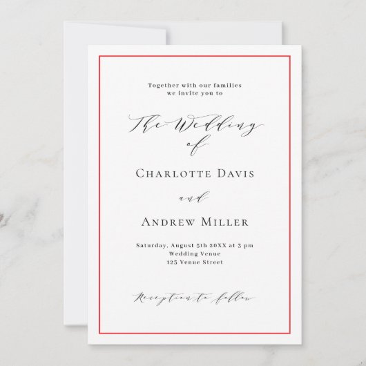 赤い白フォーマルクラシックQRコードRSVP結婚 招待状 (正面)