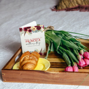 赤い白フローラハッピー母の日グリーティングカード