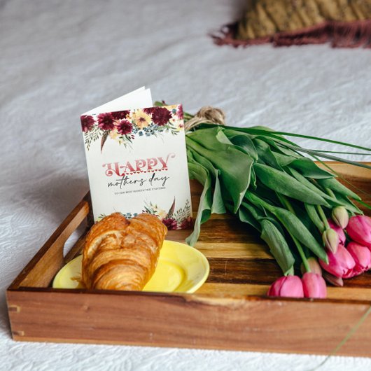 赤い白フローラハッピー母の日グリーティングカード