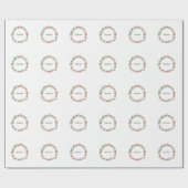 赤い白フローラ水色リース追加レター文字 ラッピングペーパー (フラット)