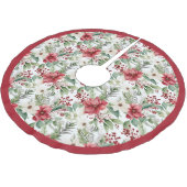 赤い白ポインセチア模様クリスマス ブラッシュドポリエステルツリースカート (アングル)