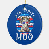 赤い白モーかわいいアメリカの牛の農家4th セラミックオーナメント (左)