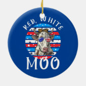 赤い白モーかわいいアメリカの牛の農家4th セラミックオーナメント (裏面)