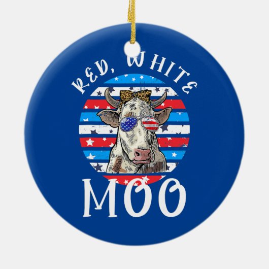 赤い白モーかわいいアメリカの牛の農家4th セラミックオーナメント (裏面)