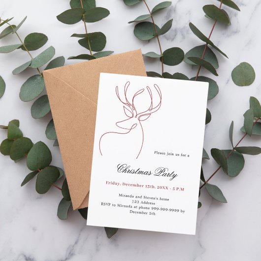 赤い白抽象芸術トナカイモダンクリスマスパーティー 招待状