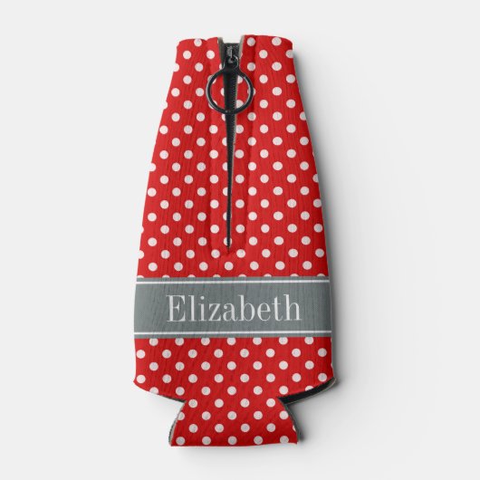 赤い白水玉模様木炭リボンモノグラム ボトルクーラー (裏面)