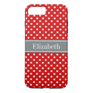 赤い白水玉模様木炭リボンモノグラム iPhone 8 PLUS/7 PLUSケース