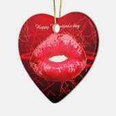 赤い白熱［赤熱］光を放つキスの唇バレンタイン セラミックオーナメント (左)