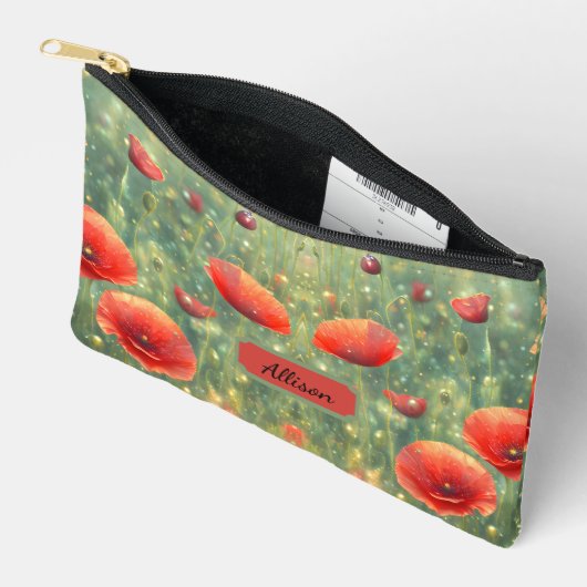赤い白熱［赤熱］光を放つケシ畑，パーソナライズ可能 アクセサリーポーチ (見開き)