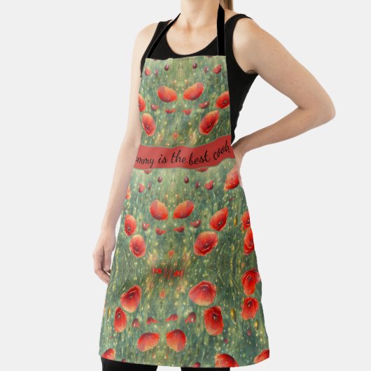 赤い白熱［赤熱］光を放つケシ畑，パーソナライズ可能 エプロン (インサイチュ)