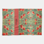 赤い白熱［赤熱］光を放つケシ畑，パーソナライズ可能 キッチンタオル (横)