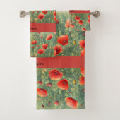 赤い白熱［赤熱］光を放つケシ畑，パーソナライズ可能 バスタオルセット (インサイチュ)