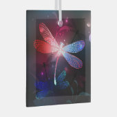 赤い白熱［赤熱］光を放つトンボ ガラスオーナメント (正面右)