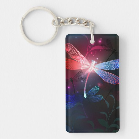 赤い白熱［赤熱］光を放つトンボ キーホルダー (正面)