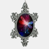 赤い白熱［赤熱］光を放つトンボ スノーフレークピューターオーナメント (左)