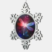 赤い白熱［赤熱］光を放つトンボ スノーフレークピューターオーナメント (右)