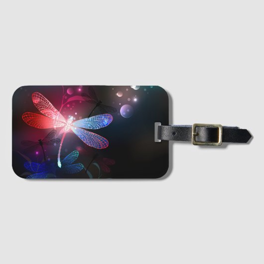 赤い白熱［赤熱］光を放つトンボ ラゲッジタグ (正面横)