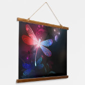 赤い白熱［赤熱］光を放つトンボ 吊り下げ型タペストリー (傾斜あり)