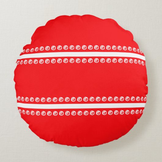 赤い白線の点 ラウンドクッション (正面)
