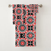 赤い白黒と灰色のモザイクの幾何学的パターン バスタオルセット (インサイチュ)