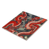赤い白黒に日本の二頭のドラゴン タイル (側面)