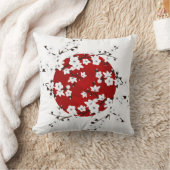 赤い白黒のさくらんぼの花が日差し クッション (ブランケット)