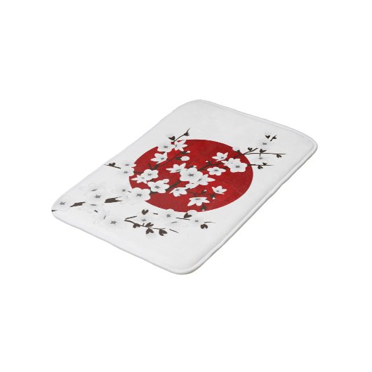 赤い白黒のさくらんぼの花咲き バスマット (アングル)