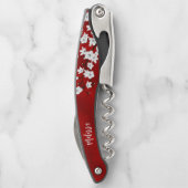 赤い白黒のさくらんぼ花モノグラムワイト ソムリエナイフ (裏面)