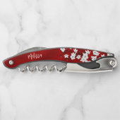 赤い白黒のさくらんぼ花モノグラムワイト ソムリエナイフ (裏面)