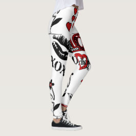 赤い白黒のバレンタインのモチーフのレギンス レギンス