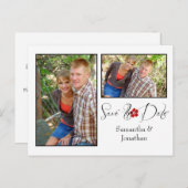 赤い白黒のフォトコラージュ日付の保存 案内ポストカード (正面/裏面)