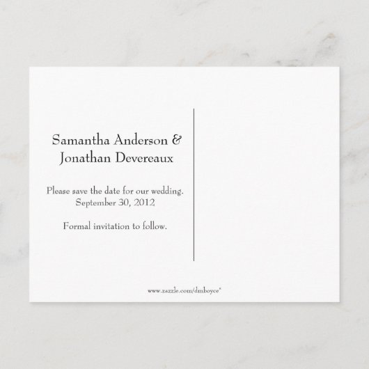 赤い白黒のフォトコラージュ日付の保存 案内ポストカード (裏面)