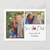 赤い白黒のフォトコラージュ日付の保存 案内ポストカード (正面)