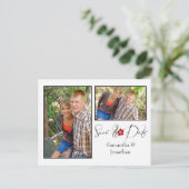 赤い白黒のフォトコラージュ日付の保存 案内ポストカード (スタンド正面)