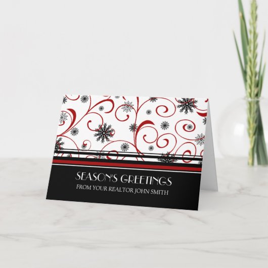 赤い白黒の不動産の季節の挨拶 シーズンカード (正面)
