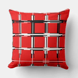 赤い白黒の幾何学的抽象芸術 クッション
