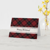 赤い白黒の格子縞の対角線 カード (黄色い花)