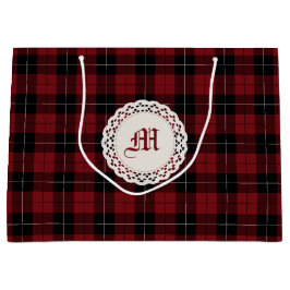 赤い白黒の格子縞 ラージペーパーバッグ