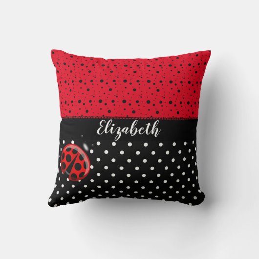 赤い白黒の水玉模様のてんとう虫のてんとう虫カブトムシ クッション (裏面)