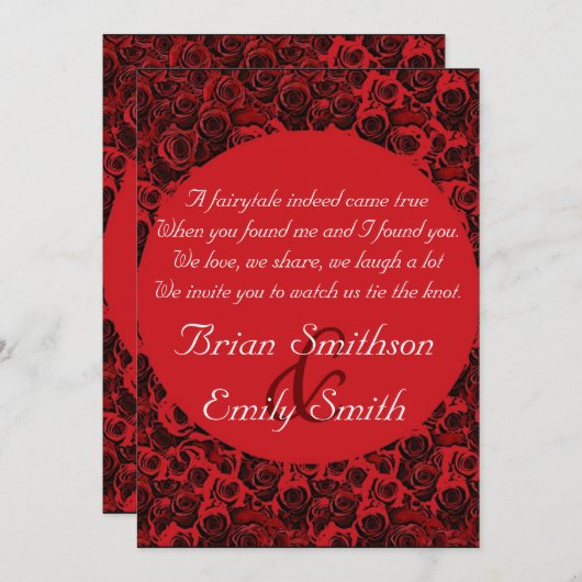 赤い白黒の芸術的なバラの結婚式招待状 招待状 (正面/裏面)