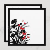 赤い白黒の蝶の結婚式 招待状 (正面/裏面)