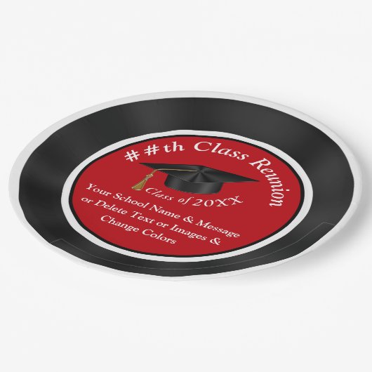 赤い白黒の高等学校の懇親会のパーティーの供給 ペーパープレート (アングル)