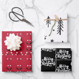 赤い白黒オーナメントイラストパターン ラッピングペーパーシート