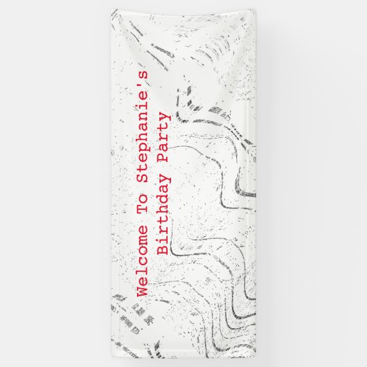 赤い白黒パターン抽象芸術誕生日パーティー 横断幕 (縦)