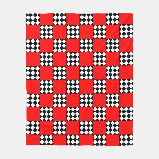 赤い白黒幾何三角形 フリースブランケット (正面)