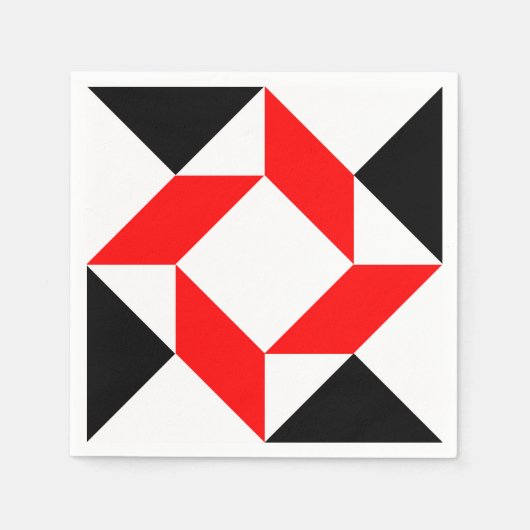 赤い白黒抽象芸術の幾何学的パターン スタンダードカクテルナプキン (正面)