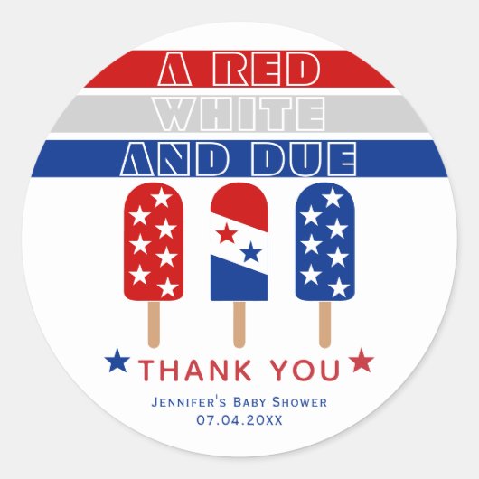 赤い白7月のポプシクルの赤ちゃんシャワーの4番目 ラウンドシール (正面)