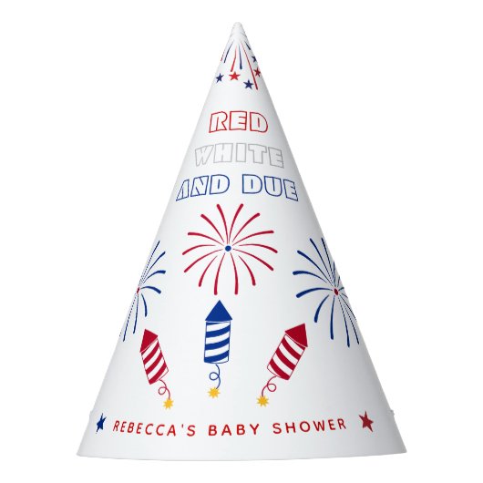 赤い白7月の爆竹の赤ちゃんシャワーの期限4日 パーティーハット (正面)